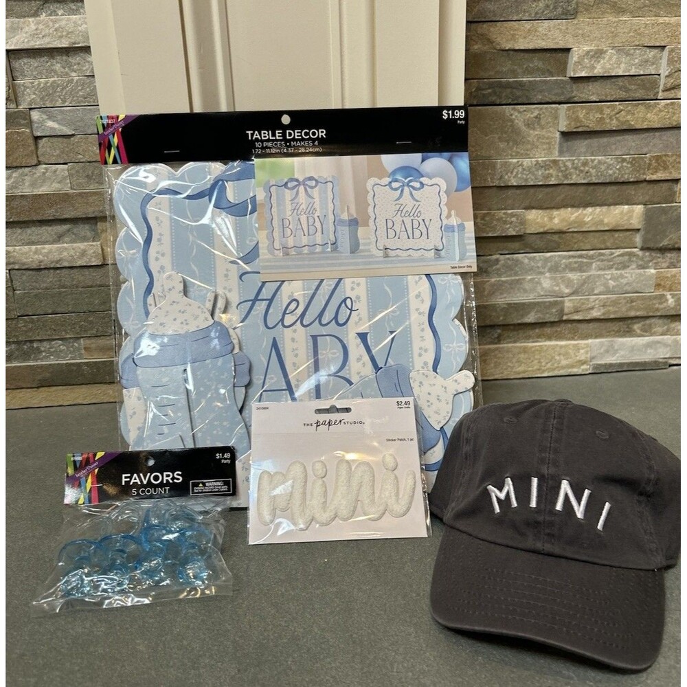Baby Shower/Arrival Decor Bundle-Pacifiers,Mini Me Hat & Patch